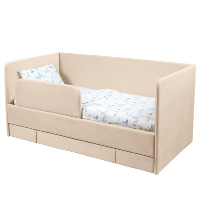 Кровать диван ЮНА 160х80 с выкатным ящиком, бортиком, бежевый