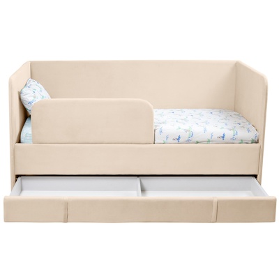 Кровать диван ЮНА 160х80 с выкатным ящиком, бортиком, бежевый