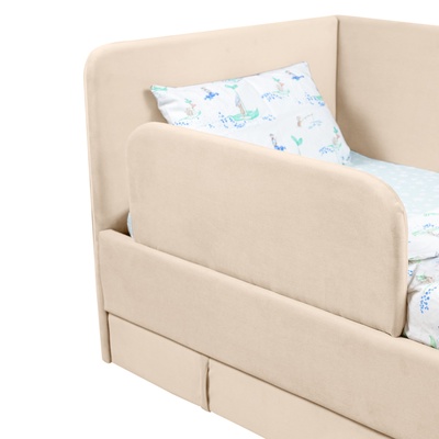 Кровать диван ЮНА 160х80 с выкатным ящиком, бортиком, бежевый