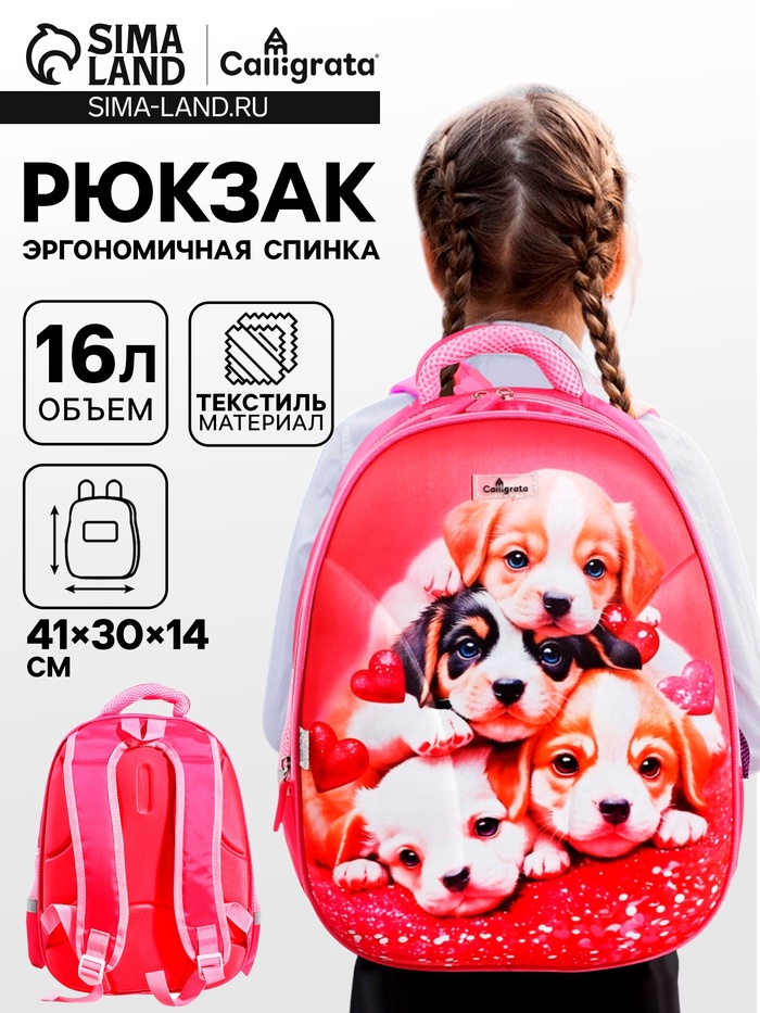 Рюкзак каркасный школьный Calligrata «Щенки», 39×30×14 см - Фото 1