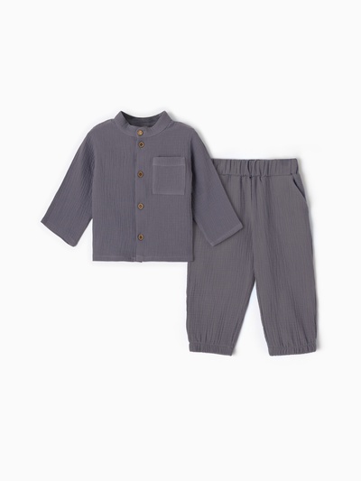 Костюм (рубашка и брюки) детский KAFTAN «Муслин», размер 28 (86-92 см), серый
