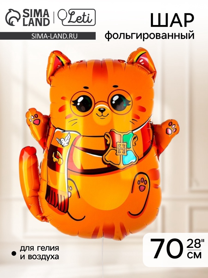 Воздушный шар фольгированный 28" «Котик-волшебник» - Фото 1