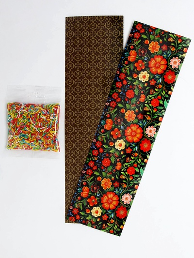 Пасхальный набор с декором «Хохлома»: посыпка 50 г., форма для кулича 2 шт., 25 х 5 см.