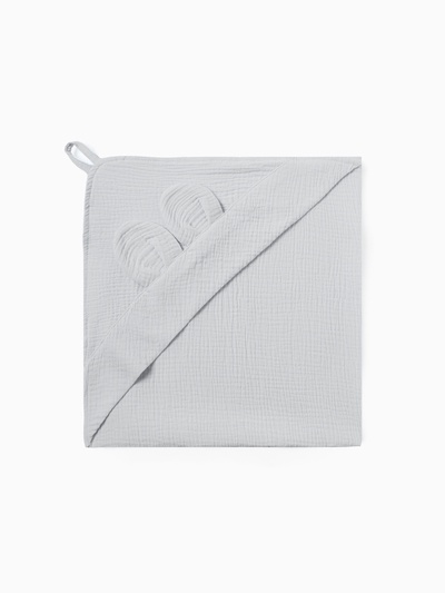 Полотенце - уголок муслиновое Крошка Я, 75×75 см, 100% хлопок, 120 г/м², серо-голубое