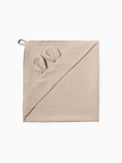 Полотенце-уголок муслиновый Крошка Я 75×75 см, 100% хлопок, 120 г/м², бежевое