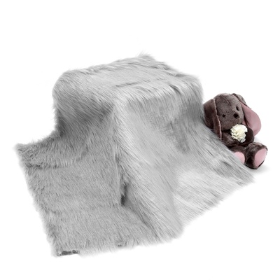 Ткань для рукоделия и шитья, мех длинноворсовой на трикотажной основе, ширина 155 см, светло-серая