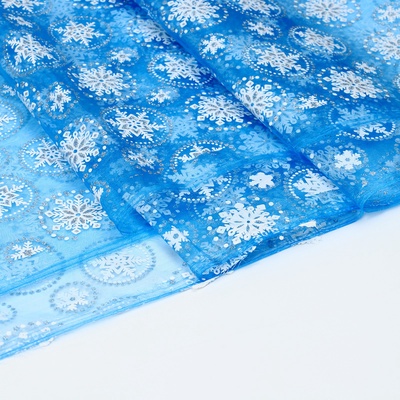 Ткань для рукоделия и шитья, органза с рисунком снежинки, ширина 150 см