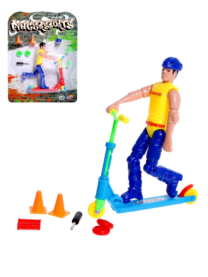 Пальчиковый самокат c фигуркой, МИКС - Фото 1