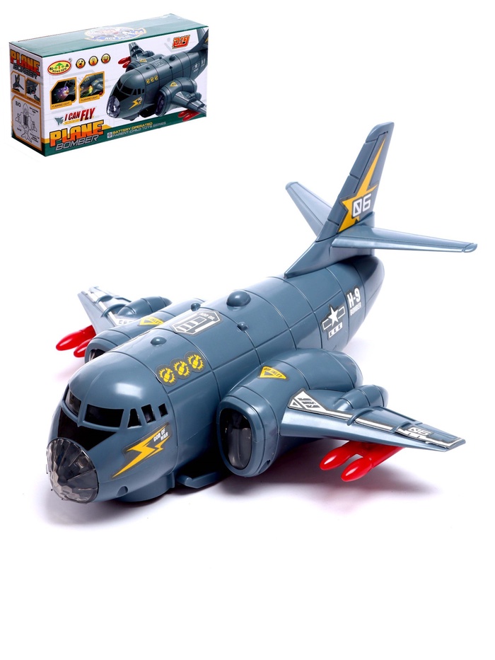 УЦЕНКА Самолёт «Транспортный», работает от батареек, световые и звуковые эффекты, серый - Фото 1