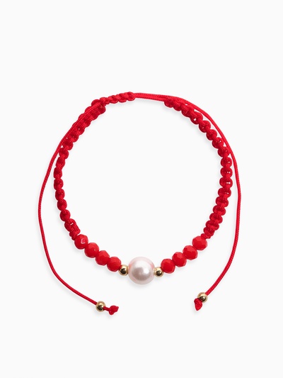 Браслет-оберег «Красная нить» женский, защита, бусина, цвет красно-белый, d=6