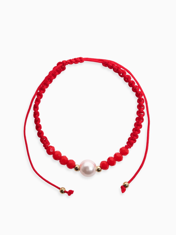 Браслет-оберег «Красная нить» женский, защита, бусина, цвет красно-белый, d=6 - Фото 1