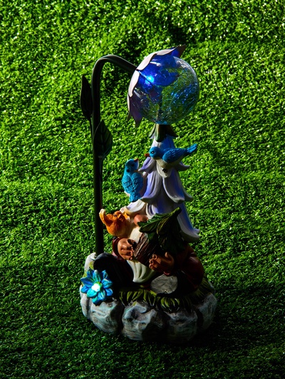 Садовая фигура из полистоуна «Гном лесничий», 25×14×12 см, с подсветкой