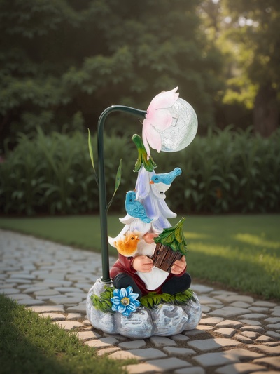 Садовая фигура из полистоуна «Гном лесничий», 25×14×12 см, с подсветкой