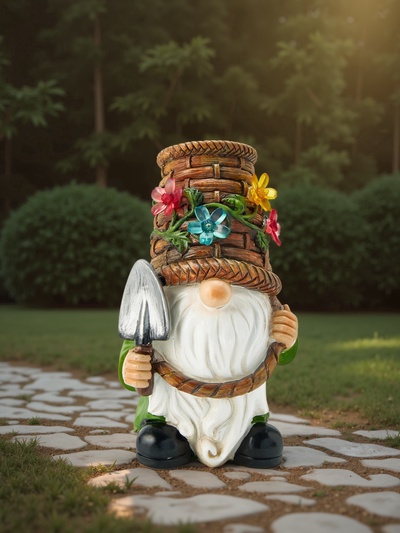 Садовая фигура из полистоуна «Гном с лопатой», 24×14×13.5 см, с подсветкой