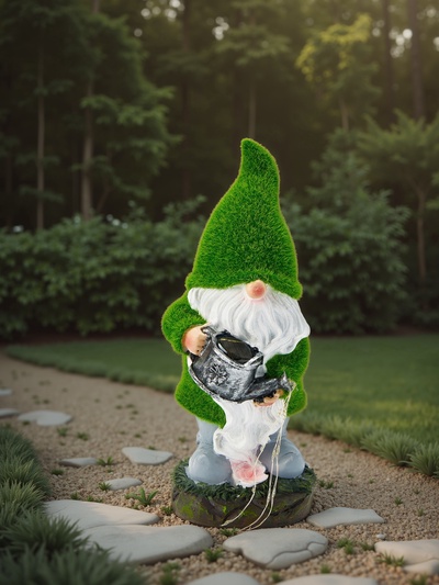 Садовая фигура из полистоуна «Гном с лейкой», 26.8×11.5×11.5 см, с подсветкой
