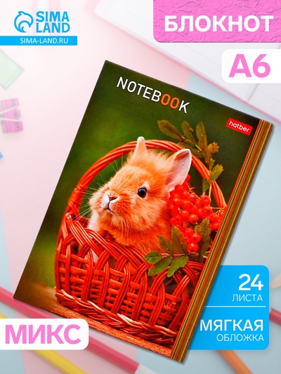 Блокнот Hatber «В мире животных», А6, 24 листа, на скобе, МИКС