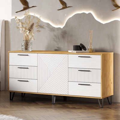 Комод для вещей «Флэш», с ящиками, 1502×426×730 мм, цвет браш вайт МДФ/дуб крафт