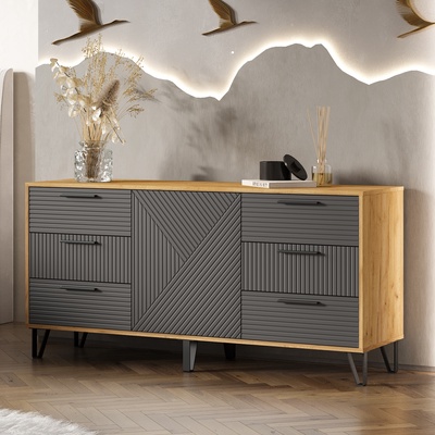 Комод для вещей «Флэш», с ящиками, 1502×426×730 мм, цвет браш графит МДФ/дуб крафт