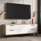 Тумба под ТВ «Флэш», с ящиками, 1502×426×542 мм, цвет браш вайт МДФ/дуб крафт - Фото 1