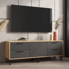 Тумба под ТВ «Флэш», с ящиками, 1502×426×542 мм, цвет браш графит МДФ/дуб крафт - Фото 1