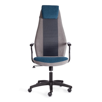 Кресло игровое AVIATOR, с подлокотником, на колёсиках, флок/ткань, цвет синий/серый/серый