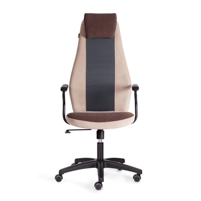 Кресло игровое AVIATOR, с подлокотником, на колёсиках, флок/ткань, цвет коричневый/бежевый/серый