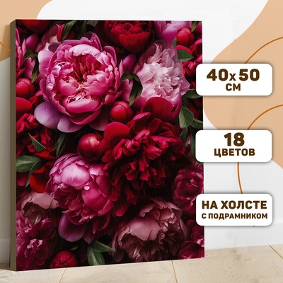УЦЕНКА Картина по номерам на холсте с подрамником «Красочные пионы» 40×50 см