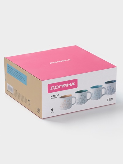 Набор кружек Доляна «Летний луг», 4 шт., 420 мл, 13×9.8×9 см, белый