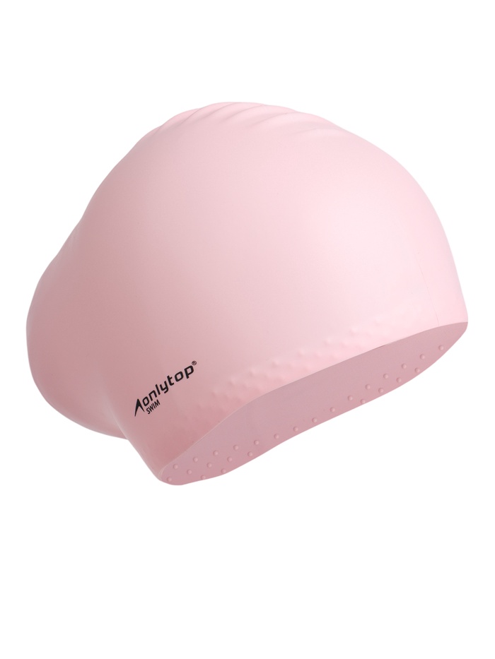 Шапочка для плавания взрослая ONLYTOP, для длинных волос, силиконовая, обхват 54-60 см, розовая - Фото 1