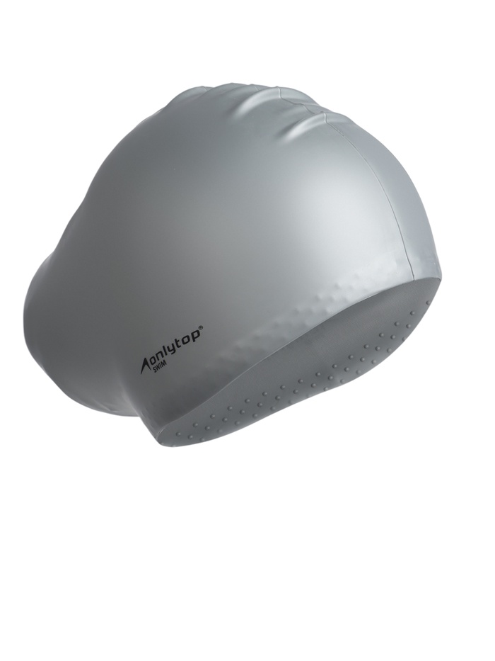 Шапочка для плавания взрослая ONLYTOP, для длинных волос, силиконовая, обхват 54-60 см, серая - Фото 1