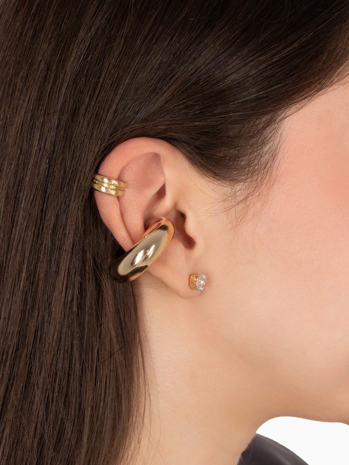 Серьга и кафф QF «Бублик», набор 3 шт. стразы, цвет золото - Фото 1