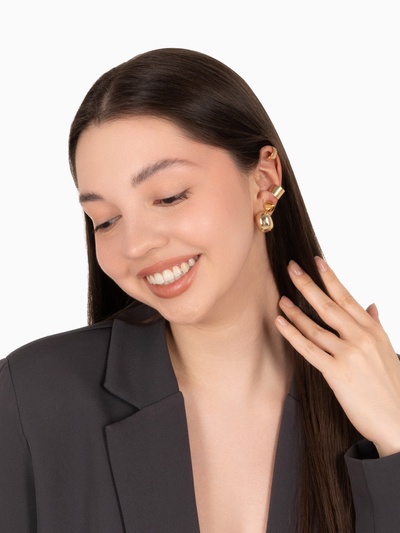 Серьги и кафф QF «Объёмные фигуры», набор 4 шт. цвет золото