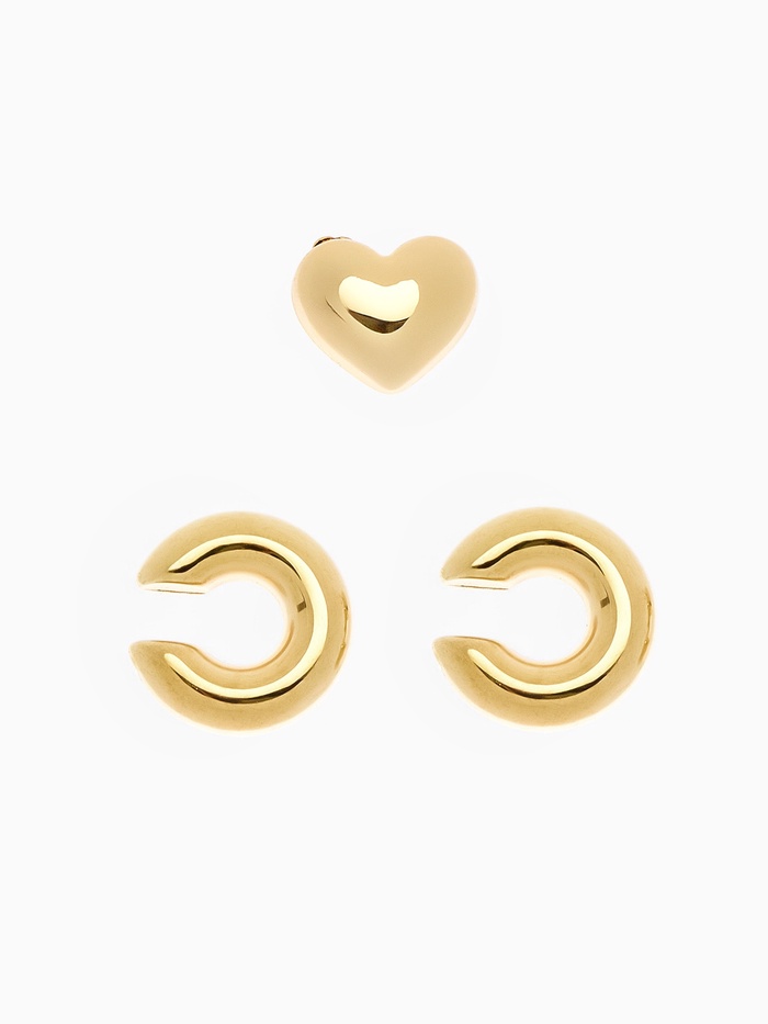 Набор серьги и каффы 3 шт. «Бублик» сердце, цвет золото - Фото 1