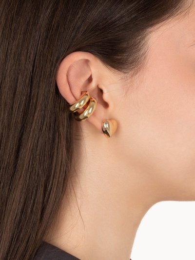 Набор серьги и каффы 3 шт. «Бублик» сердце, цвет золото