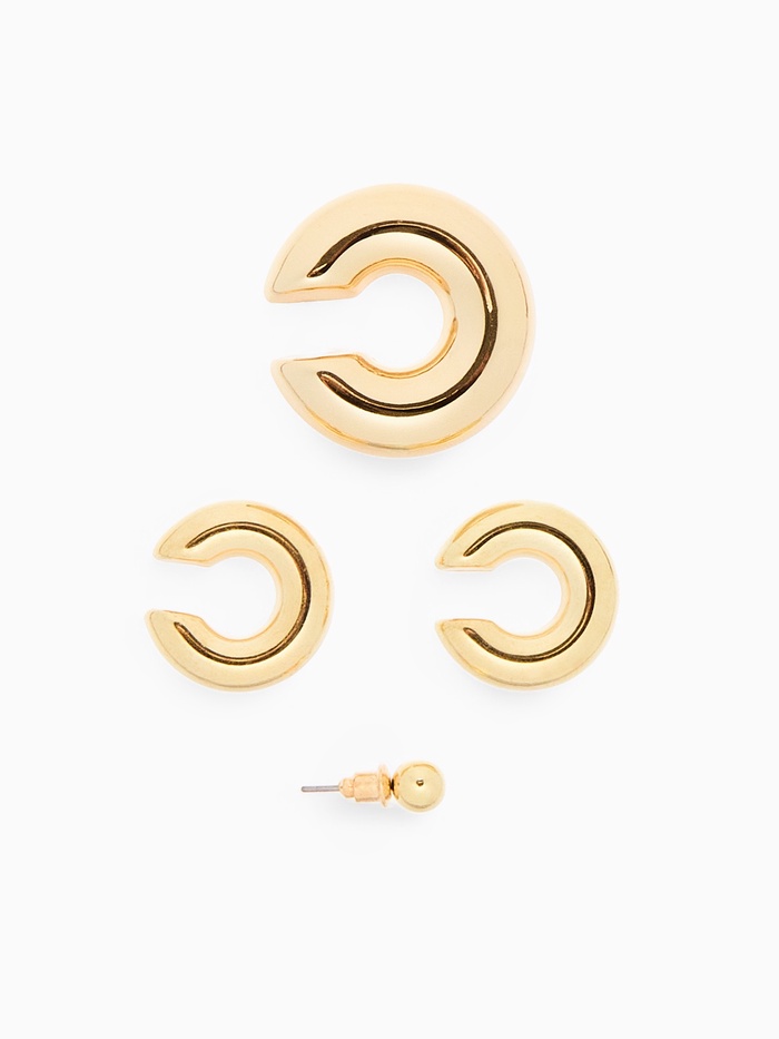 Серьги и кафф QF «Бублики трио», набор 4 шт. цвет золото