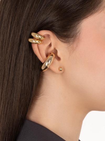 Серьги и кафф QF «Бублики трио», набор 4 шт. цвет золото