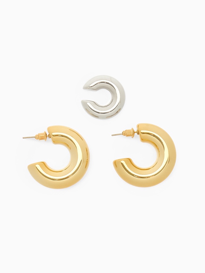 Серьги кольца и каффы QF «Бублик», набор, цвет серебро, золото