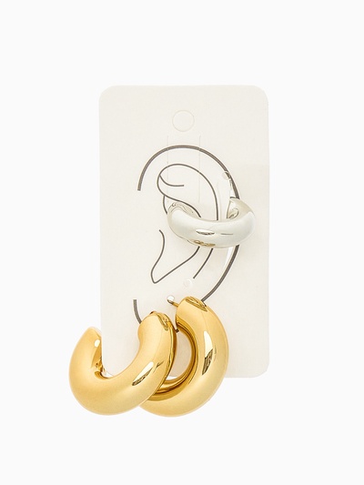 Серьги кольца и каффы QF «Бублик», набор, цвет серебро, золото