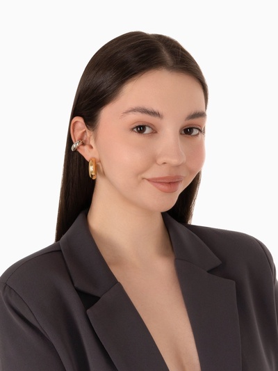 Серьги кольца и каффы QF «Бублик», набор, цвет серебро, золото