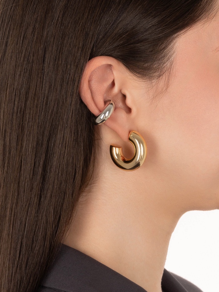 Серьги кольца и каффы QF «Бублик», набор, цвет серебро, золото - Фото 1