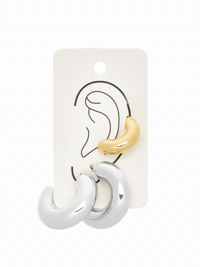 Серьги кольца и каффы QF «Бублик», набор, цвет золото, серебро