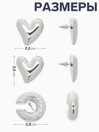 Серьги и каффы QF «Сердечки», набор, бублик, цвет серебро - Фото 3