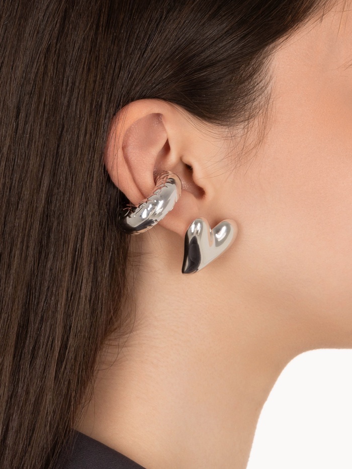 Серьги и каффы QF «Сердечки», набор, бублик, цвет серебро - Фото 1