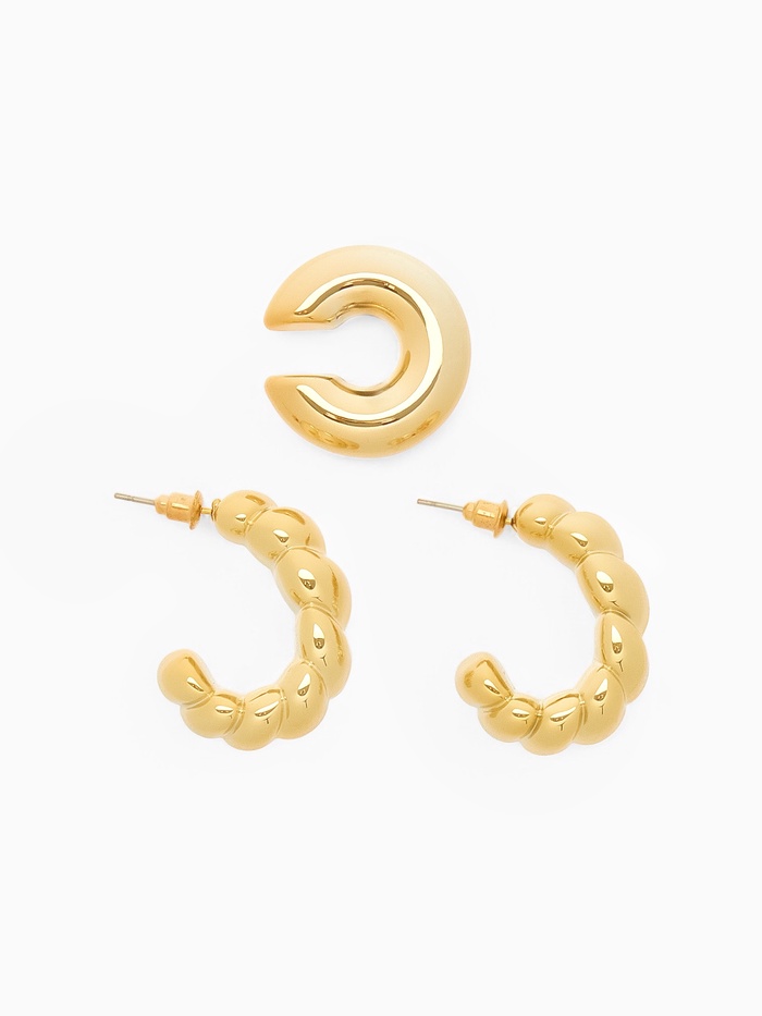 Серьги и каффы QF «Плетённый бублик», набор, цвет золото