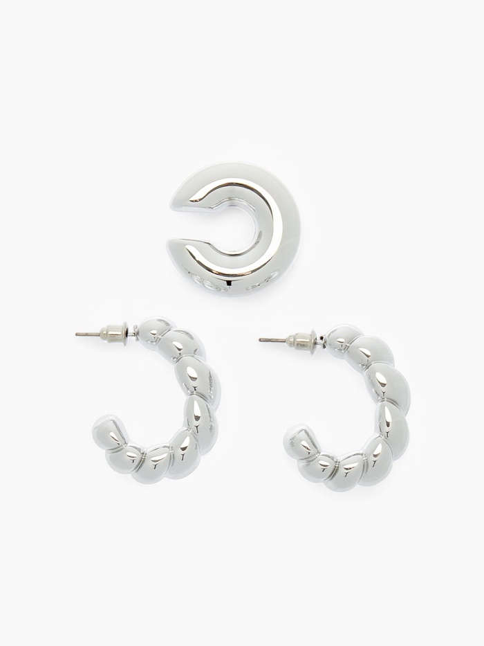 Серьги и каффы QF «Плетённый бублик», набор, цвет серебро