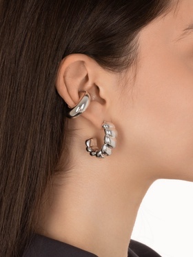 Набор серьги и каффы 3 шт. «Косичка» бублик, цвет серебро