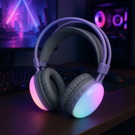 Наушники беспроводные, полноразмерные, Mybit W-33, RGB подсветка, Bluetooth 5.3, 800 мАч, Type-C, RGB подсветка, белые 10716607