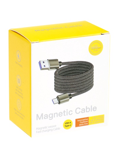 Кабель Type-C - USB, магнитный, 3 А, 60 Вт, с оплёткой, чёрный