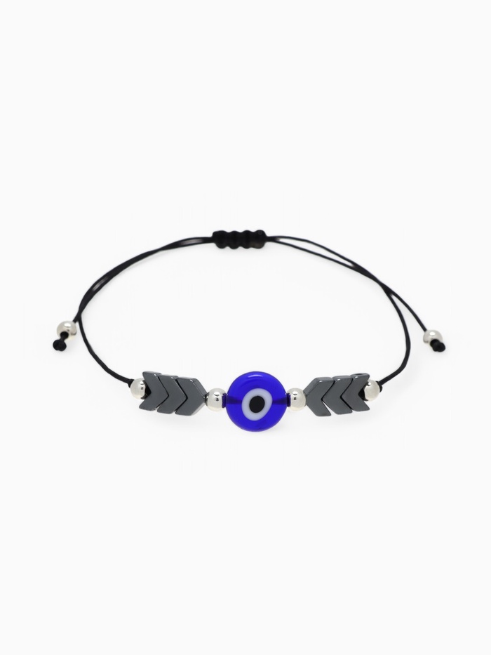 Браслет-оберег «Глазик» на нити, гематит, чёрный в серебре - Фото 1