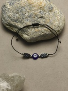 Браслет-оберег «Глазик» на нити, гематит, чёрный в серебре - Фото 2